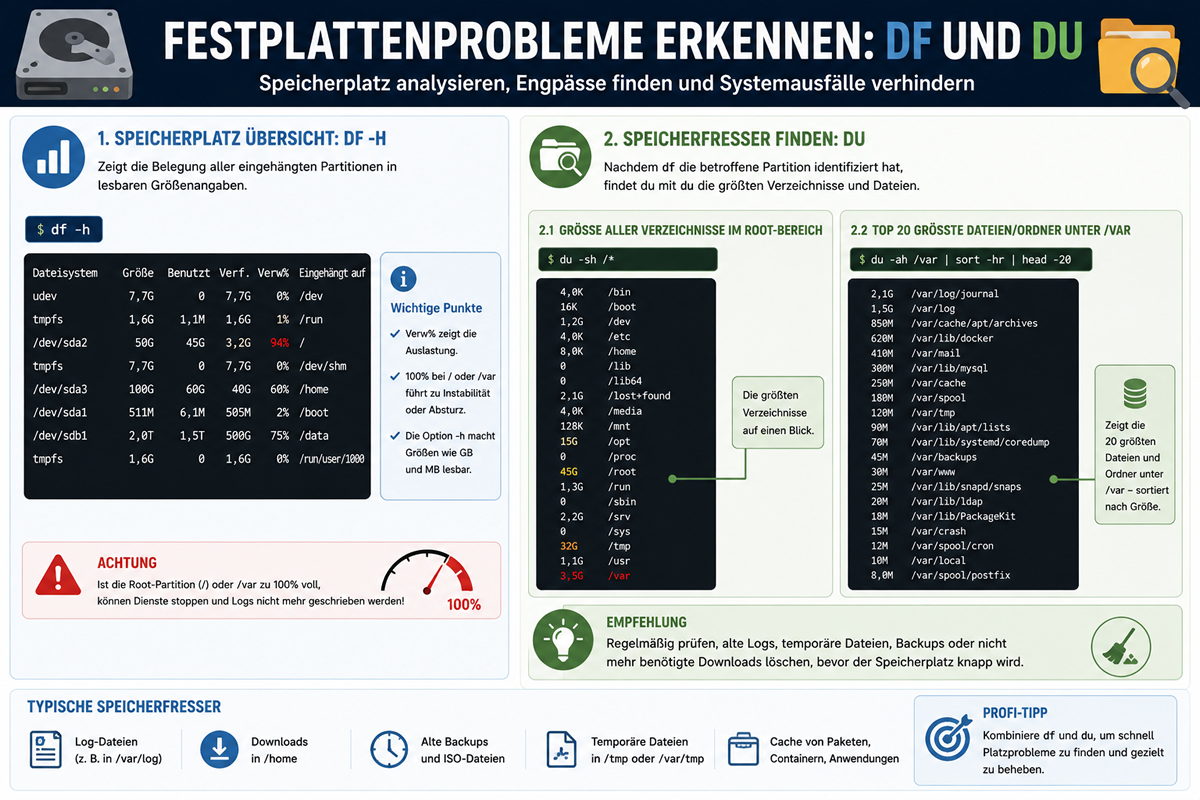 Festplattenprobleme erkennen: df und du