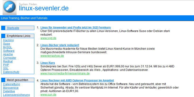 linux-sevenler.de Webseiten Screenshot