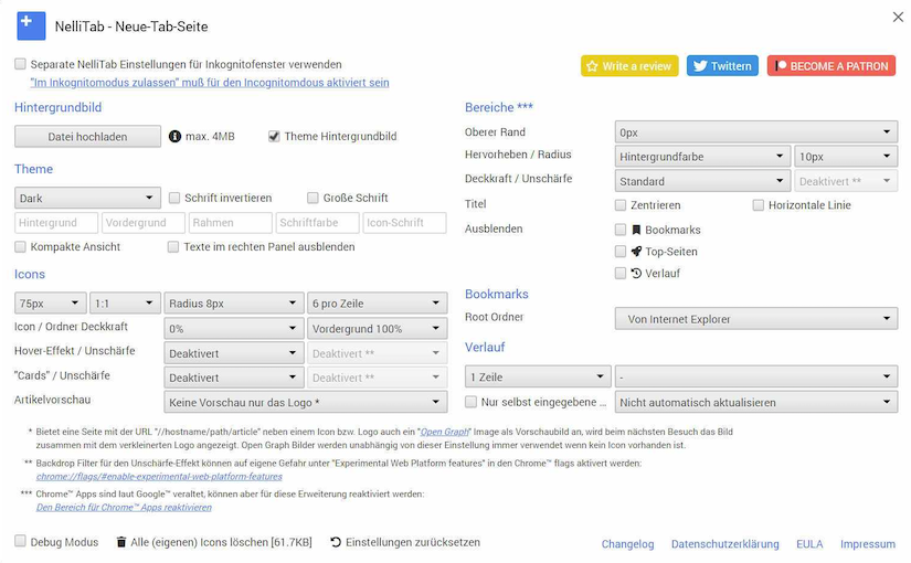 NelliTab Individualisierung - das Neuer Tab Addon lässt sich perfekt individuell an seine Bedürfnisse anpassen