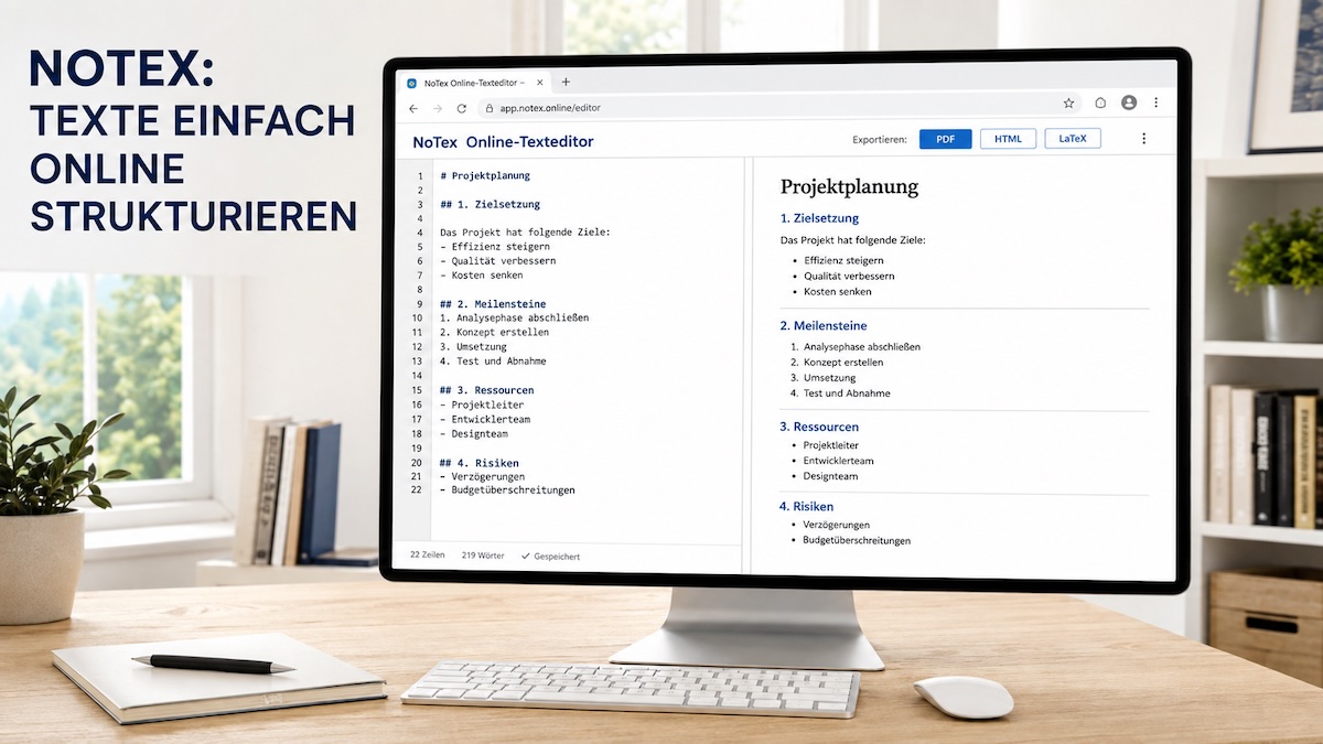 NoTex: Online Text Editor mit Exportfunktion